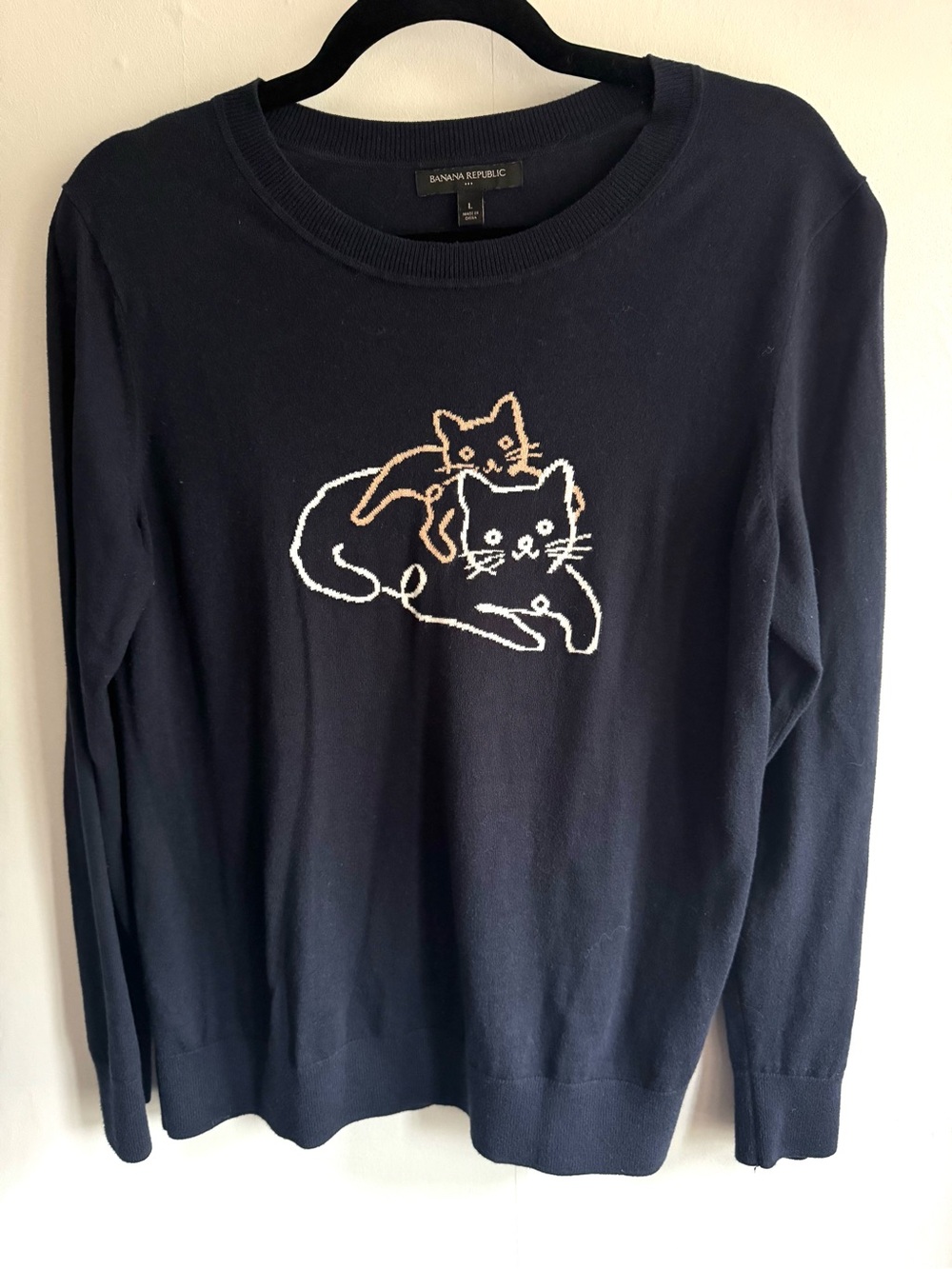 Banana Republic Navy Knit Sweater with Cat Line-Art